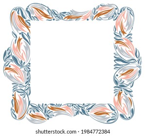 Blumenrahmen aus Blättern Vintage Design, dekorative leere klassische Rahmen, luxuriöser, schöner Hintergrund, Einladung oder Grußkarte mit Platz für Text.