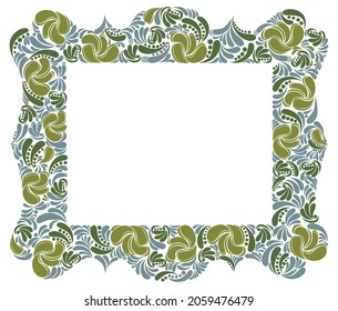Floral frame made of leaves vector vintage design, decorative blank classic style border, luxury beautiful background, invitation or greeting card with place for text.