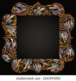 Floral frame made of leaves vector vintage design, decorative blank classic style border, luxury beautiful background, invitation or greeting card with place for text.