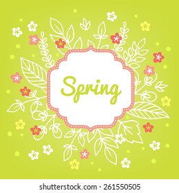 Floral frame with meadow herbs. Flowers, leaves and herbs on bright spring background. Vector greeting card