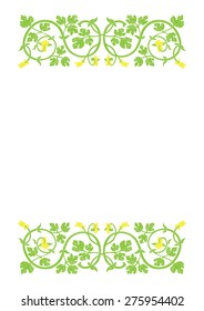 Floral frame in medieval style. Ornament of interwoven stems, foliage and flowers. Vector edging, design element and page decoration
