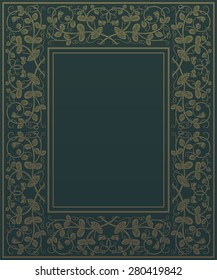 Floral frame in medieval style. Ornament of interwoven stems, foliage and flowers. Vector page decoration