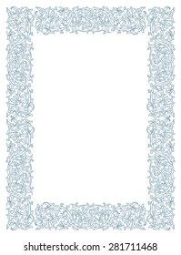 Floral frame in medieval style. Ornament of interwoven stems, foliage and flowers. Vector page decoration