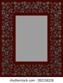 Floral frame in medieval style. Ornament of interwoven stems, foliage and flowers. Vector page decoration
