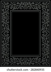 Floral frame in medieval style. Ornament of interwoven stems, foliage and flowers. Vector page decoration