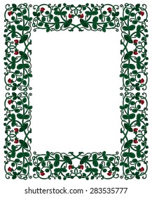 Floral frame in medieval style. Ornament of interwoven stems, foliage and flowers. Vector page decoration