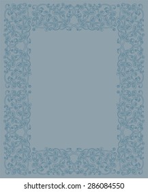 Floral frame in medieval style. Ornament of interwoven stems, foliage and flowers. Vector page decoration