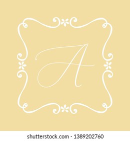 Floral Frame or Monogram Hand Drawn Element. Doodle Branches Border Illustration for Wedding Invitations, Greeting Card or Restaurant Menu. Hipster Hand Made Logo Design Template. 