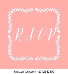 Floral Frame or Monogram Hand Drawn Element. Doodle Branches Border Illustration for Wedding Invitations, Greeting Card or Restaurant Menu. Hipster Hand Made Logo Design Template. RSVP.