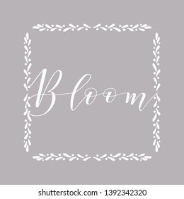 Floral Frame or Monogram Hand Drawn Element. Doodle Branches Border Illustration for Wedding Invitations, Greeting Card or Restaurant Menu. Hipster Hand Made Logo Design Template. Bloom.