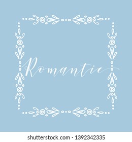 Floral Frame or Monogram Hand Drawn Element. Doodle Branches Border Illustration for Wedding Invitations, Greeting Card or Restaurant Menu. Hipster Hand Made Logo Design Template. Romantic.