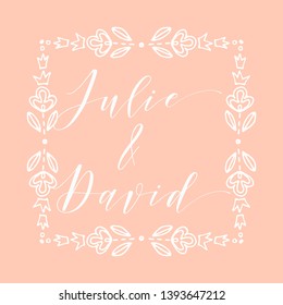 Floral Frame or Monogram Hand Drawn Element. Doodle Branches Border Illustration for Wedding Invitations, Greeting Card or Restaurant Menu. Hipster Hand Made Logo Design Template.