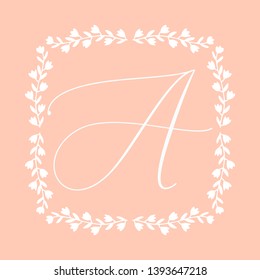 Floral Frame or Monogram Hand Drawn Element. Doodle Branches Border Illustration for Wedding Invitations, Greeting Card or Restaurant Menu. Hipster Hand Made Logo Design Template.