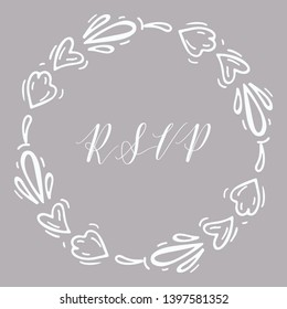 Floral Frame or Monogram Hand Drawn Element. Doodle Branches Border Illustration for Wedding Invitations, Greeting Card or Restaurant Menu. Hipster Hand Made Logo Design Template.