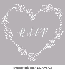 Floral Frame or Monogram Hand Drawn Element. Doodle Branches Border Illustration for Wedding Invitations, Greeting Card or Restaurant Menu. Hipster Hand Made Logo Design Template.