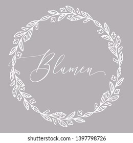 Floral Frame or Monogram Hand Drawn Element. Doodle Branches Border Illustration for Wedding Invitations, Greeting Card or Restaurant Menu. Hipster Hand Made Logo Design Template.