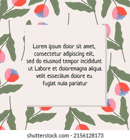 Floral frame on a beige background. Trendy illustrated vector pattern for invitations, cards, packaging .Minimalist floral background. Floral shapes.