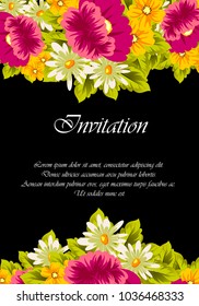 floral frame on black background. For your design of postcards, greeting cards, invitations for birthday, wedding, party, Valentine's day. Vector illustration.