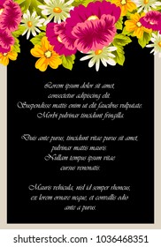 floral frame on black background. For your design of postcards, greeting cards, invitations for birthday, wedding, party, Valentine's day. Vector illustration.