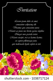 floral frame on black background. For your design of postcards, greeting cards, invitations for birthday, wedding, party, Valentine's day. Vector illustration.