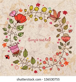 Floral frame on grunge background with place for your text