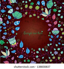 Floral frame on grunge background with place for your text