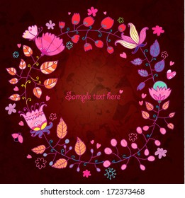 Floral frame on grunge background with place for your text