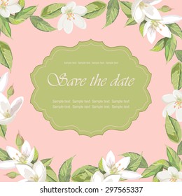 Floral frame on pink background