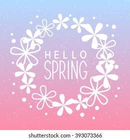 Floral frame on pink and blue background