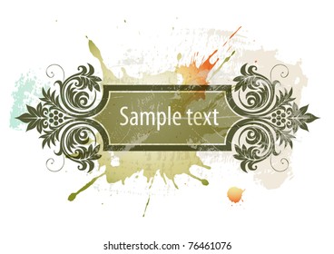 Floral frame on a watercolor grunge background