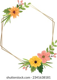 Floral frame on white background. Colorful summer meadow wildflowers and leaves, botanical template for cards, invitations