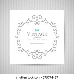 floral frame on white paper and old cardboard texture, vector background for vintage design