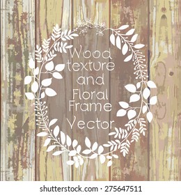 Floral frame on wood seamless texture - vector illustration