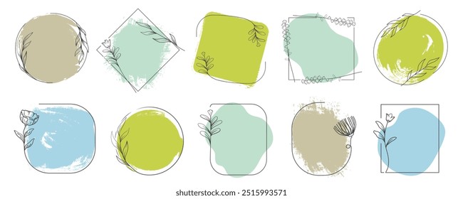 Floral frame. Organic frame set. Grunge and flat style. Vector