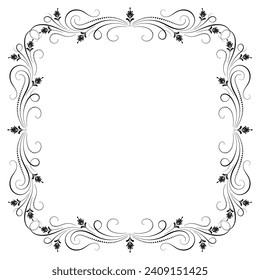 Floral frame. Ornament with flowers and foliage in retro style isolated on white background.