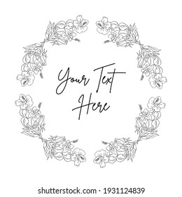 Floral Frame Outline Vector Illustration, Flower Vector Frame Black and White Design. Flower Design Frame with text.