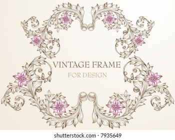 Floral frame with pattern for design.