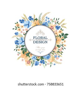 Floral frame pattern. Flower circle border background. Greeting card design with flowers.