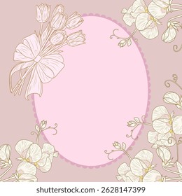 Floral frame with pink background.