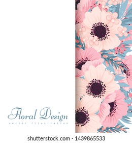 Floral frame with pink and blue flower.