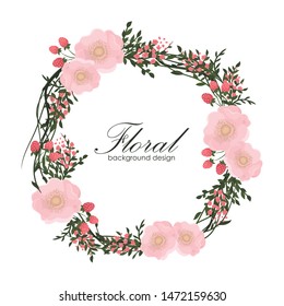 Floral frame with pink flower. Wreath