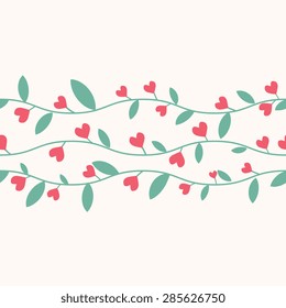 Floral frame with pink hearts