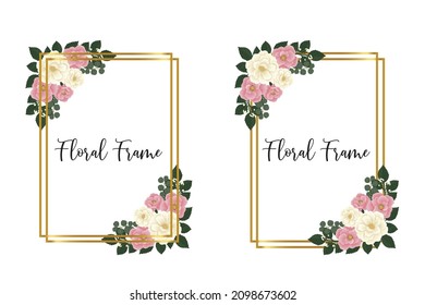 Floral Frame Pink Mini Rose flower Design Template, Digital watercolor hand drawn