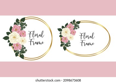Floral Frame Pink Mini Rose flower Design Template, Digital watercolor hand drawn