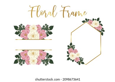 Floral Frame Pink Mini Rose flower Design Template, Digital watercolor hand drawn
