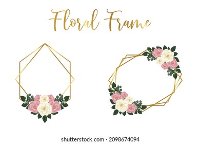 Floral Frame Pink Mini Rose flower Design Template, Digital watercolor hand drawn