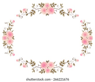 Floral frame with pink roses isolated on a white background. Vector design english roses elements. Beautiful floral vignettes.