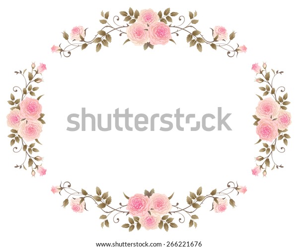 Floral frame with pink roses isolated on a white background. Vector