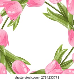 Floral frame with pink tulips