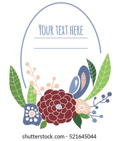 Floral frame with place for text. Design template with flowers, branch and leaves for wedding stationary, greetings, poster, cards. Vector Botanical Illustration